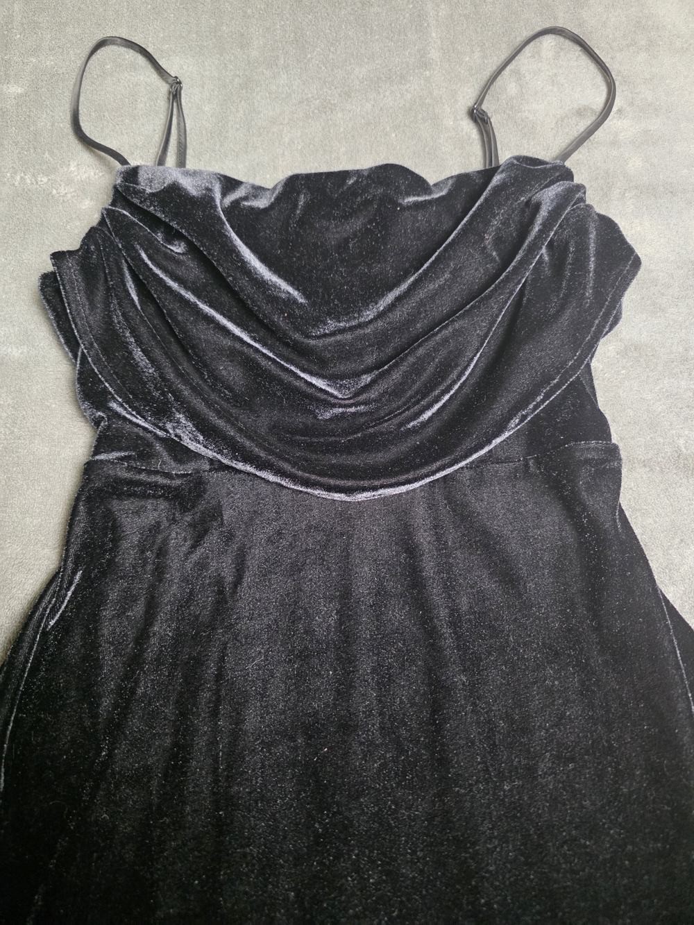 Urban Outfitters Black Velvet Cowl Neck Mini Dress XS Spaghetti Strap - Picture 4 of 10